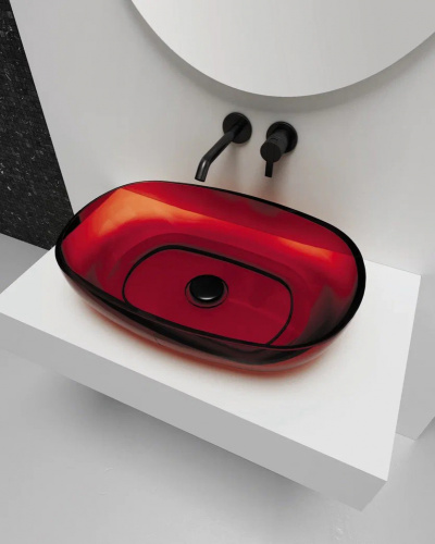 Раковина накладная прозрачная ABBER Kristall AT2805Rubin красная
