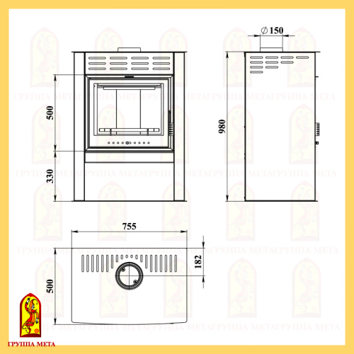 Печь-камин Мета «Олона-9», 9 кВт
