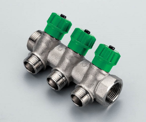 Коллектор 3 выхода Valtec 1"x1/2"Н с вентилями VTc.560.N.0603