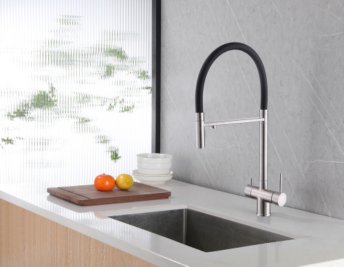 Смеситель для кухни ABBER Wasser Kreis AF81141 с подключением фильтра и выдвижной лейкой, хром