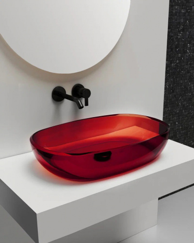 Раковина накладная прозрачная ABBER Kristall AT2805Rubin красная
