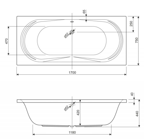 Акриловая ванна Riho 1700x750x450 AMALFI-170-75-45