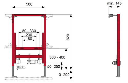 Инсталяция для биде TECEprofil низкая, высотой 82 см 9330005