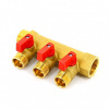 Коллектор 3 выхода Tiemme 3/4"x1/2"евроконус с кранами, латунь 1820001