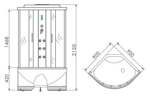 Душевая кабина 90x90 Erlit Comfort ER2509TP-C4 гидромассаж, высокий поддон
