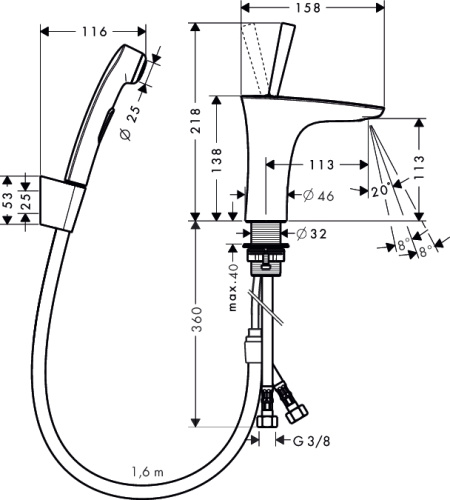 Смеситель для раковины Hansgrohe PuraVida 15275400 белый, гигиенический душ