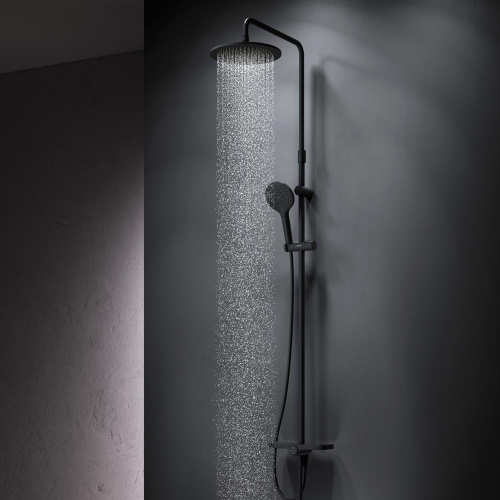 Душевая система Am.Pm Like F0780222 черный: переключатель полка, стойка с верхним душем, ручной душ