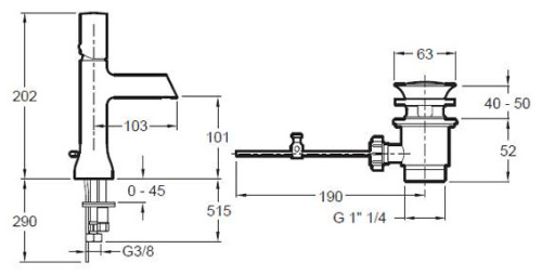 Смеситель для раковины Jacob Delafon Toobi E8959-CP хром, донный клапан