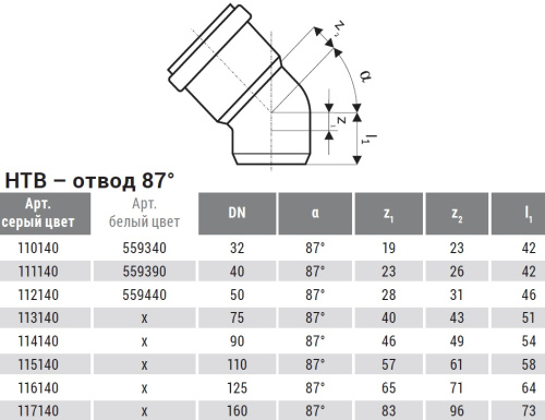 Отвод 50x87° PP HTB Ostendorf внутренняя канализация
