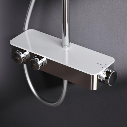 Душевая система Am.Pm Inspire V2.0 F0750A400 хром: смеситель полка с термостатом, стойка с верхним душем, ручной душ