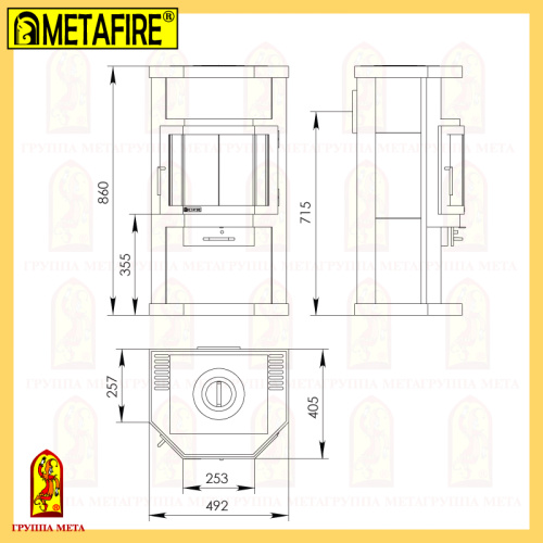 Печь-камин Мета «Ока», с чугунной варочной плитой