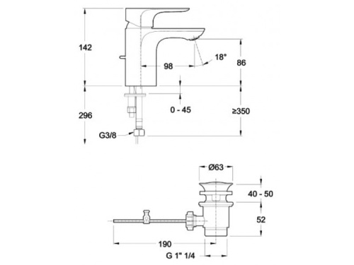 Смеситель для раковины Jacob Delafon AlEo E72275-CP хром, донный клапан
