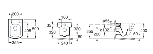 Подвесной унитаз Roca Hall 355x500 на инсталляцию 346627000