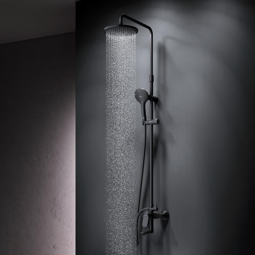 Душевая система Am.Pm Sunny F0785C922 черный: смеситель с изливом, стойка с верхним душем, ручной душ