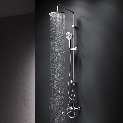 Душевая система Am.Pm Gem F40890A94 хром: смеситель для ванны, излив 320мм, переключатель, стойка с верхним душем, ручной душ