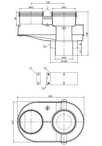 Элемент дымохода Ø80/80 адаптер для подкл. разд. труб (совместимый  Vaillant,Ptotherm New ) PP-Ryton Stout