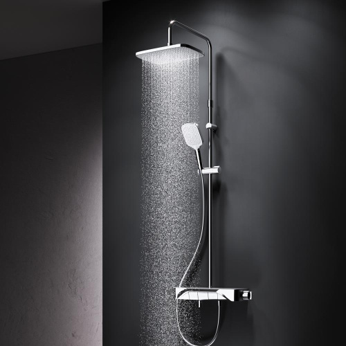 Душевая система Am.Pm Func F078F700 хром: смеситель полка с изливом, стойка с верхним душем, ручной душ