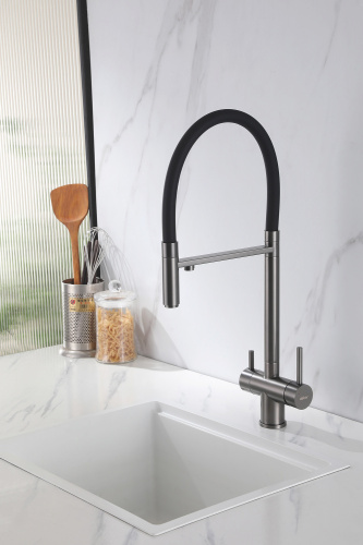 Смеситель для кухни ABBER Wasser Kreis AF81141NG с подключением фильтра и выдвижной лейкой, никель