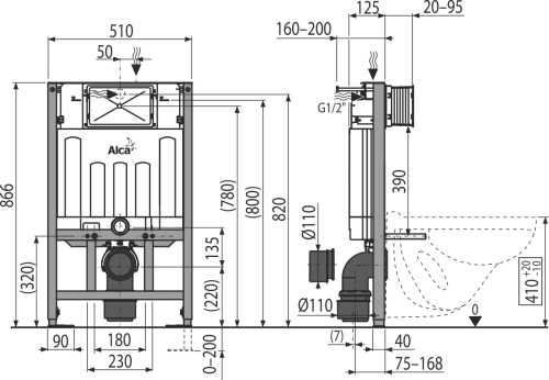 Инсталляция для унитаза Alcaplast Sádromodul AM101/850