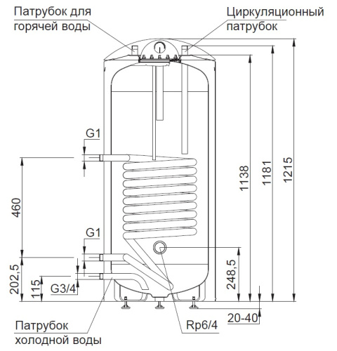 Бойлер косвенного нагрева Stout 150 литров, ТЭН 2 кВт, напольный
