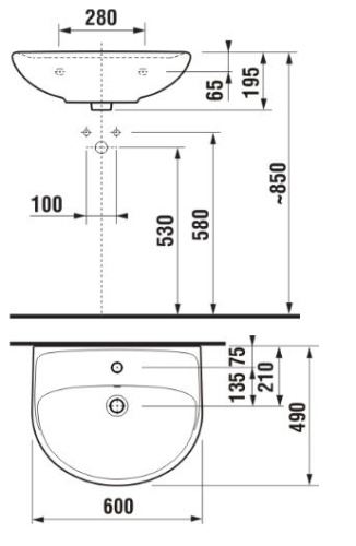 Раковина Jika Lyra Plus 143830001049 белый 600x490