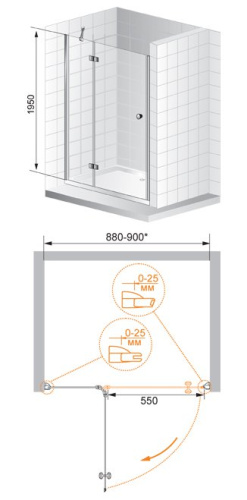 Душевая дверь в нишу Cezares VERONA-W-B-12-90-P-Cr-R