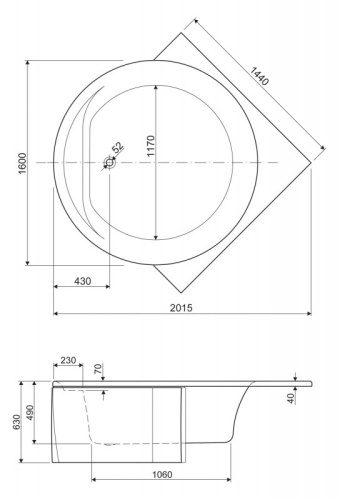 Акриловая ванна Riho 1600x1600x490 FI CORNER-160-160-49