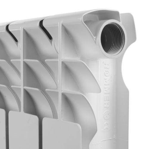 Алюминиевый радиатор Rommer Optima 500 - 6 секций, боковое, белый RAL 9016