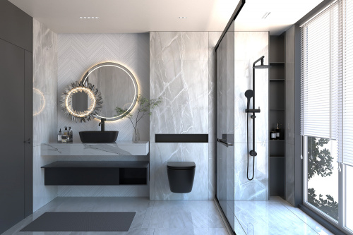 Комплект ABBER: унитаз Bequem AC1100 черный матовый, инсталляция AC0105, клавиша AC0120MB черный матовый