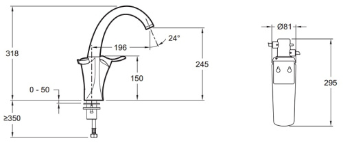 Смеситель для кухни Jacob Delafon Carafe E18865-VS сталь, с фильтром для питьевой воды