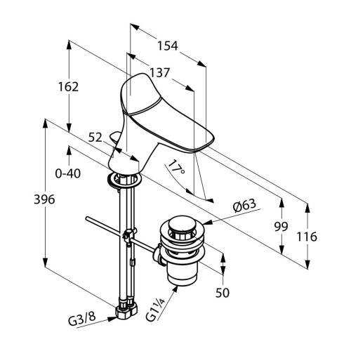 Смеситель для раковины Kludi Ambienta 530230575 хром, донный клапан