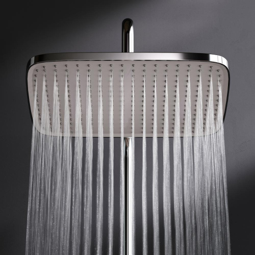 Душевая система Am.Pm Func F078F300 хром: смеситель полка с термостатом и изливом, стойка с верхним душем, ручной душ