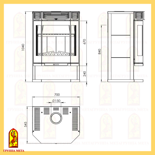 Печь-камин Мета «Ангара-12», 12 кВт