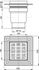Сливной трап Alcaplast 150 × 150/110, подводка – прямая, решетка – нержавеющая сталь, воротник – 2-х уровневая изоляция, гидрозатвор – мокрый APV13
