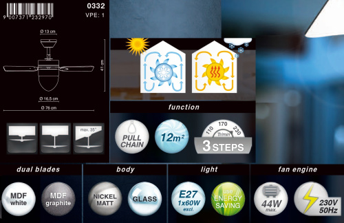 Люстра-вентилятор Globo Marva 0332