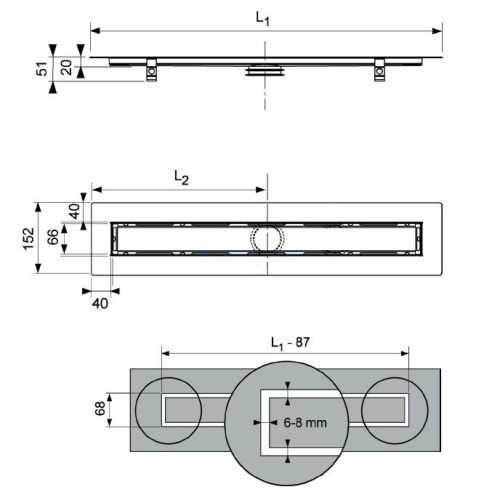 Душевой лоток TECEdrainline 700 мм, прямой для укладки натурального камня 650700