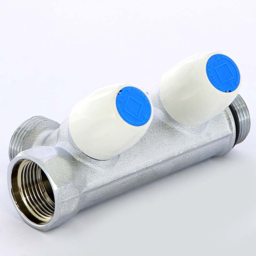 Коллектор 2 выхода Tiemme 3/4"x3/4"евроконус с вентилями, никелированый 1860026