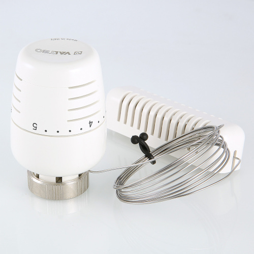 Термоголовка Valtec с выносным настенным датчиком, диапазон регулировки 6,5 - 28°C, жидкостная VT.5010.0.0