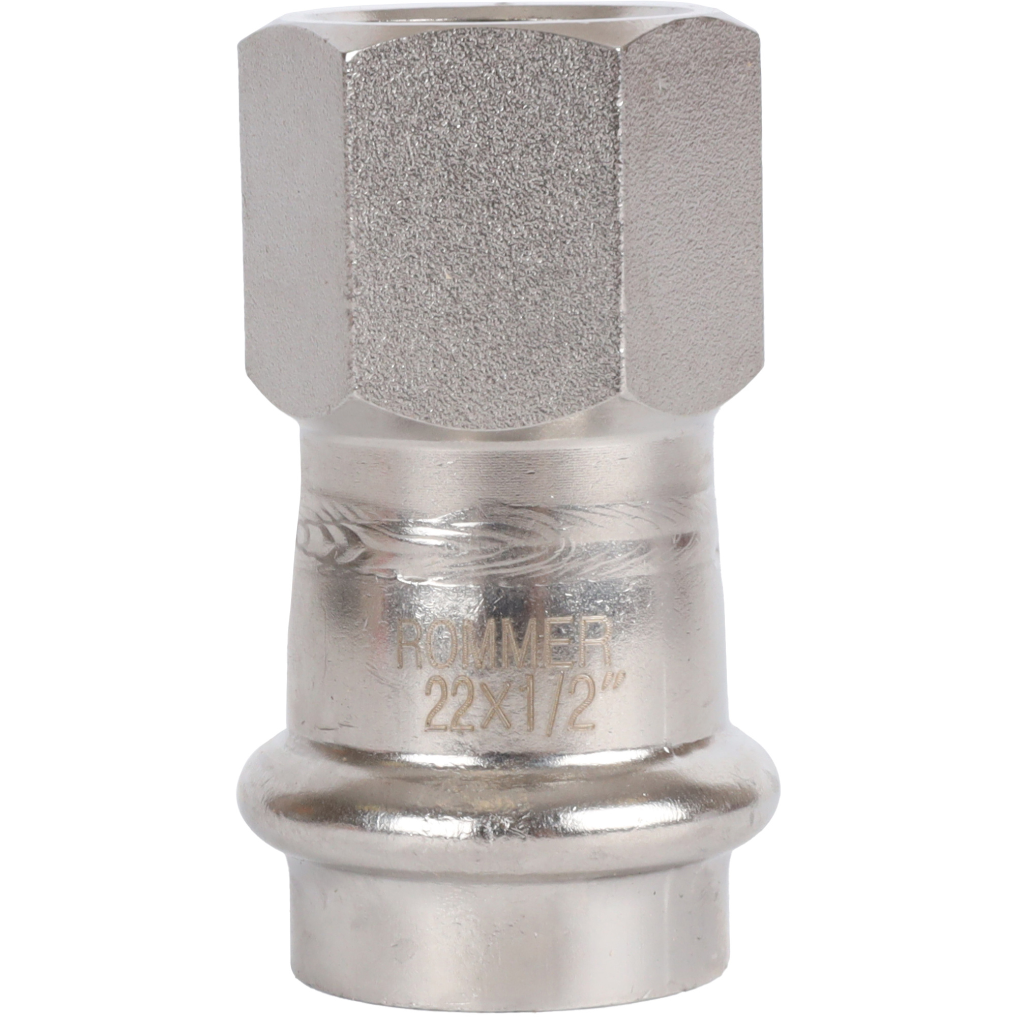 Соединитель ВПр-ВР 22x1/2" пресс, нержавеющая сталь Rommer