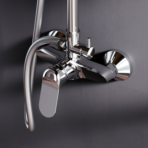 Душевая система Am.Pm Sunny F0785C800 хром: смеситель, стойка с верхним душем, ручной душ