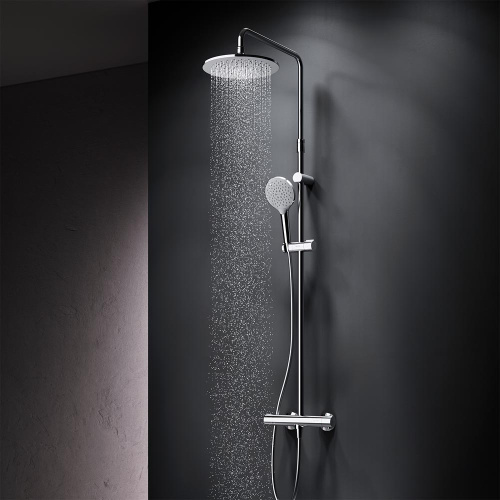 Душевая система Am.Pm Like F0780464 хром: смеситель с термостатом, стойка с верхним душем, ручной душ