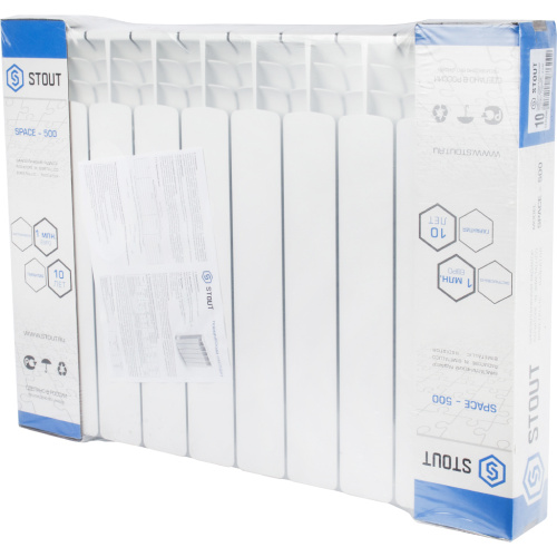 Биметаллический радиатор STOUT Space 500 - 10 секций, боковое, белый RAL 9016