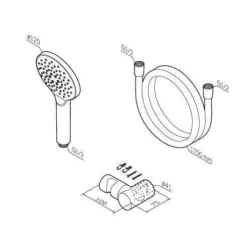 Душевой комплект Am.Pm Like F0118022 черный: лейка 120 мм, держатель, шланг 1750 мм