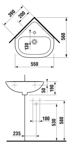 Рукомойник угловой Jika Olymp 166140001041 белый 550x560