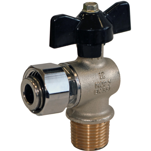 Угловой кран шаровой 3/4"HP с накидной гайкой, ручка бабочка Stout SVB-0010-000020