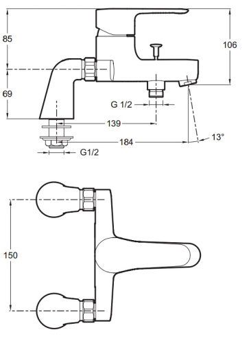 Смеситель для ванны Jacob Delafon July E16043-4-C, хром, на деку, картридж с регулируемым ограничителем температуры