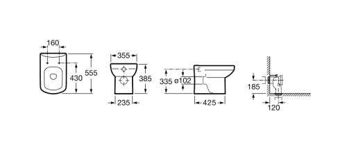 Приставной унитаз Roca Dama Senso Compacto 355x555 к скрытому бачку 347517000