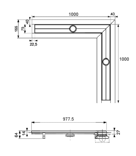 Душевой лоток TECEdrainline 900x900 мм, угловой 610900