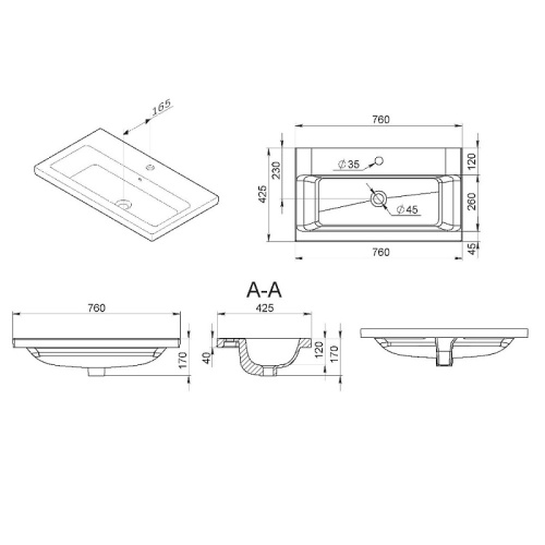 Раковина мебельная 75 Am.Pm Gem M90WCC0752BM черный матовый, санфарфор