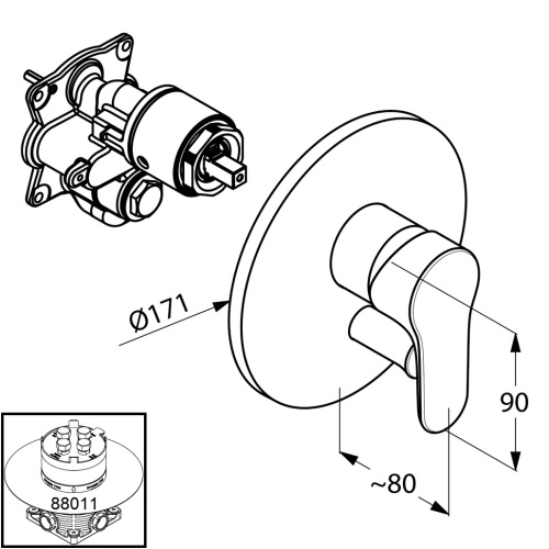 Смеситель для скрытого монтажа Kludi Objekta 326500575 Хром, автом. переключение душ/ванна, неполный комплект